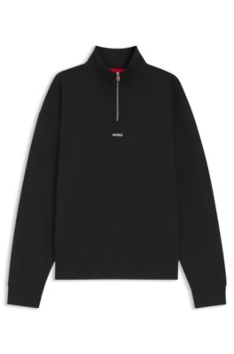 Sweat en molleton de coton avec encolure zipp&eacute;e et logo, Noir