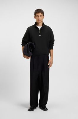 Sweat en molleton de coton avec encolure zipp&eacute;e et logo, Noir