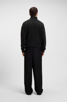 Sweat en molleton de coton avec encolure zipp&eacute;e et logo, Noir