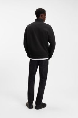 Relaxed-fit cotton sweatshirt with zipper neck, Black
