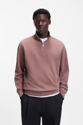 Sweat en molleton de coton avec encolure zipp&eacute;e et logo, Brun chin&eacute;