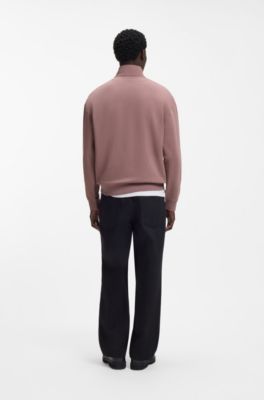 Sudadera de felpa de algod&oacute;n con cremallera en el cuello y logo estampado, Marr&oacute;n claro