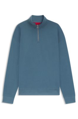 Sweat en molleton de coton avec encolure zipp&eacute;e et logo, bleu clair