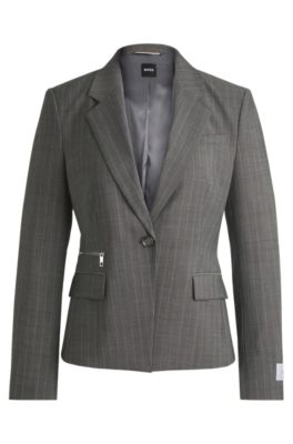 Hugo Boss Slim-fit Jacket In Striped Wool In Patterned