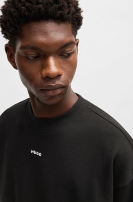 Sudadera relaxed fit en felpa de algod&oacute;n con detalle de logo, Negro