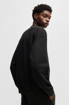 Sudadera relaxed fit en felpa de algod&oacute;n con detalle de logo, Negro
