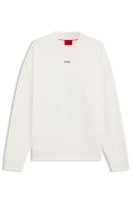 Sudadera relaxed fit en felpa de algod&oacute;n con detalle de logo, Blanco