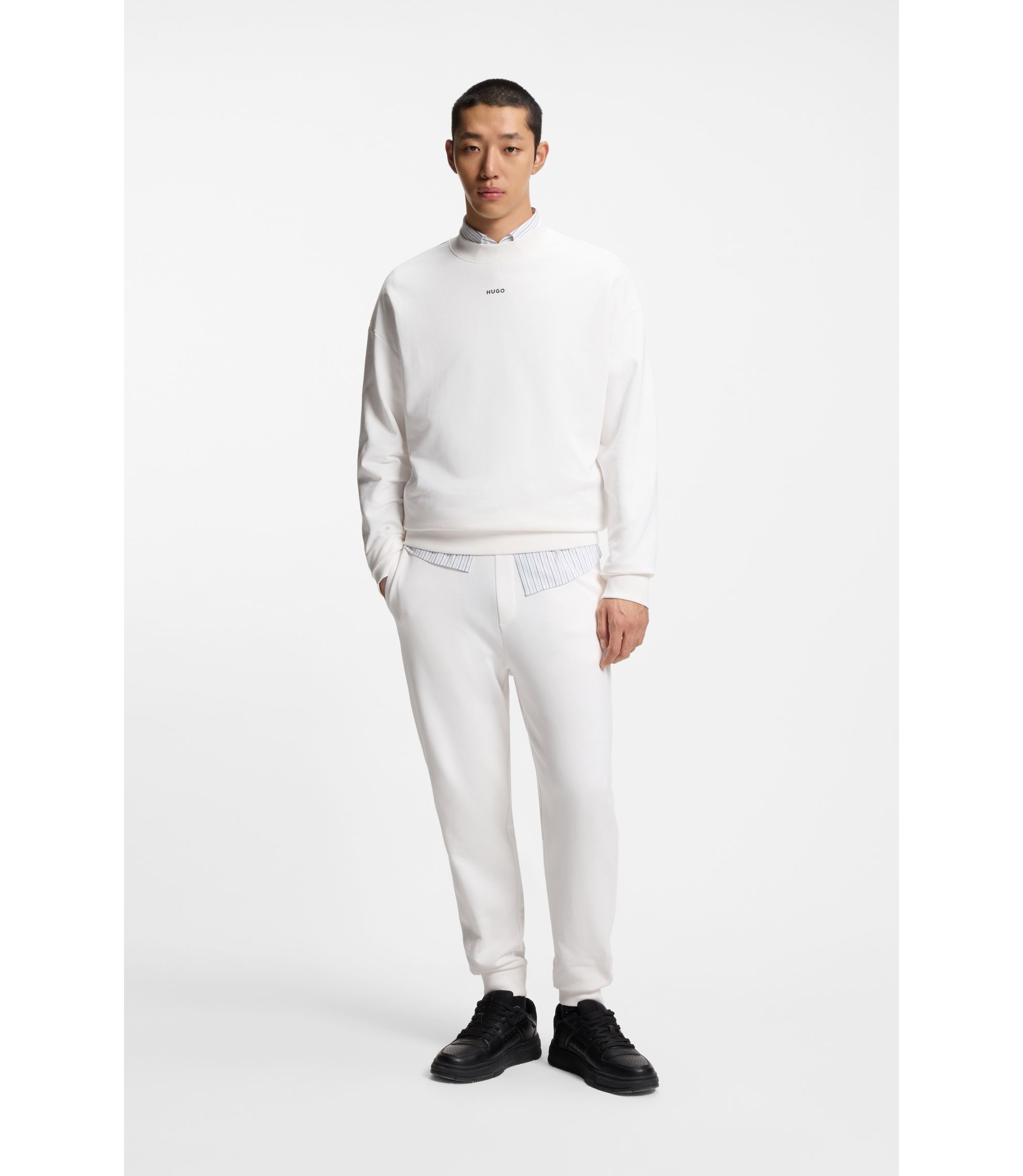 HUGO - Relaxed-fit sweatshirt in cotton terry with logo detail - White