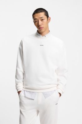 Sudadera relaxed fit en felpa de algod&oacute;n con detalle de logo, Blanco