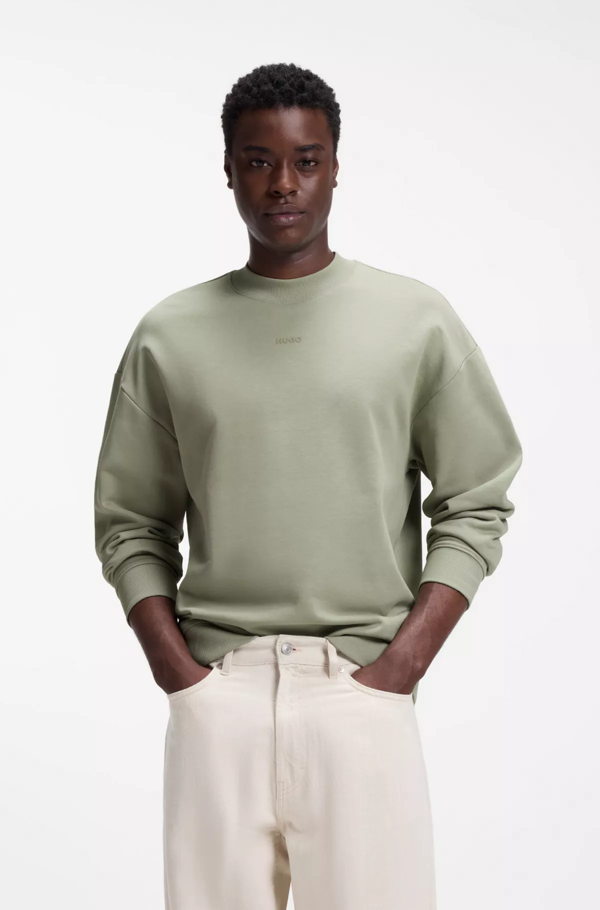 Relaxed-fit sweatshirt in cotton terry with logo detail, Light Green