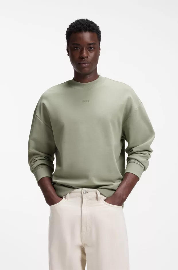 Relaxed-fit sweatshirt in cotton terry with logo detail, Light Green