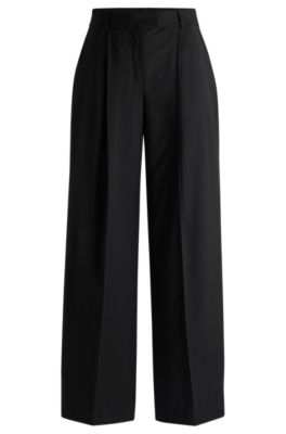 Hugo Boss Naomi X Boss Regular-fit Trousers In Natural-stretch Wool In Black