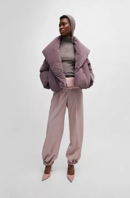 NAOMI x BOSS cropped down jacket in velvet-touch fabric