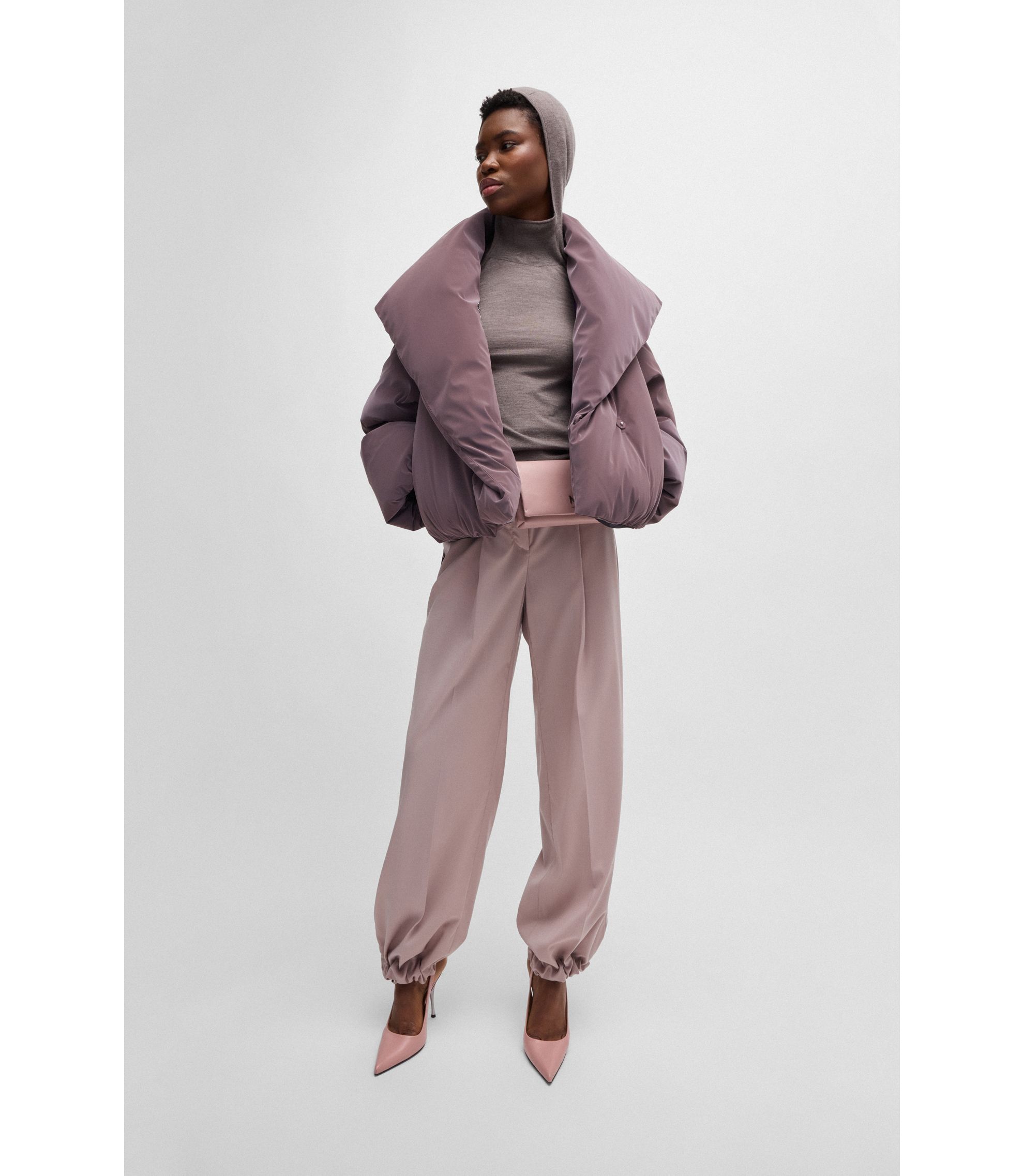 BOSS - NAOMI x BOSS cropped down jacket in velvet-touch fabric