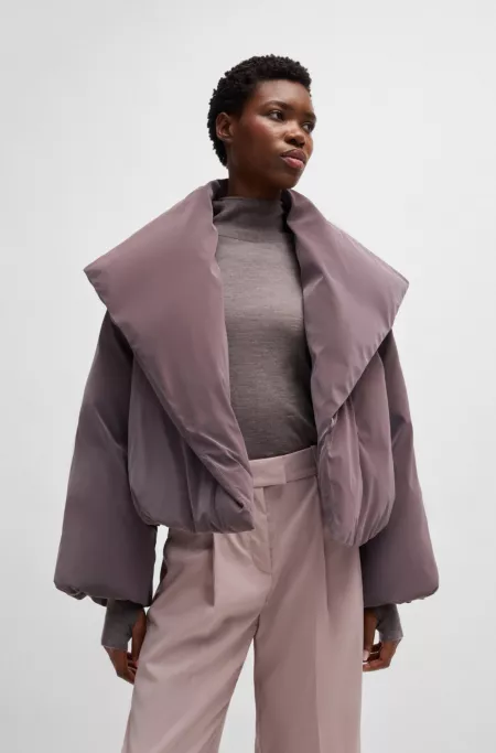 NAOMI x BOSS cropped down jacket in velvet-touch fabric