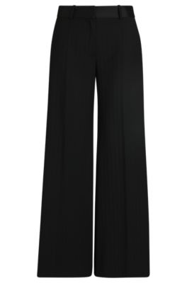 Hugo Boss Wide-leg Trousers In Striped Material With Pleats In Black
