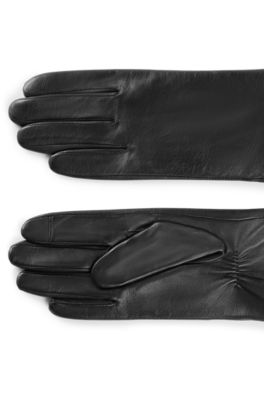 Guantes de piel aptos para pantallas t&aacute;ctiles con remache con logo, Negro