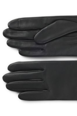 Touchscreen-friendly leather gloves with logo rivet, Black