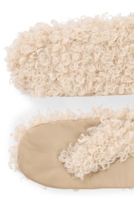 Faux-teddy mittens with leather panels, White