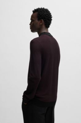 Silk regular-fit sweater with knitted structure, Black