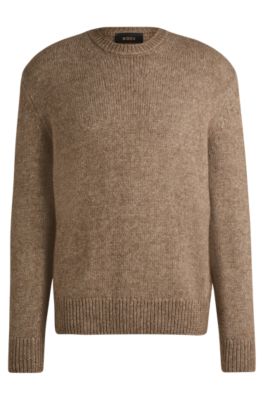 Relaxed-fit sweater in wool, silk and bison hair, Beige