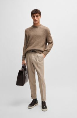 Relaxed-fit sweater in wool, silk and bison hair, Beige