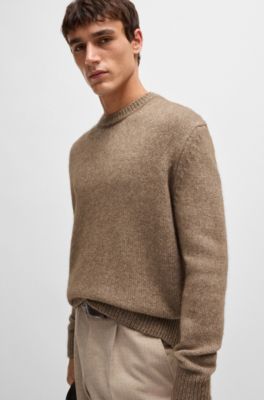 Relaxed-fit sweater in wool, silk and bison hair, Beige