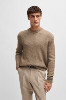 Relaxed-fit sweater in wool, silk and bison hair, Beige