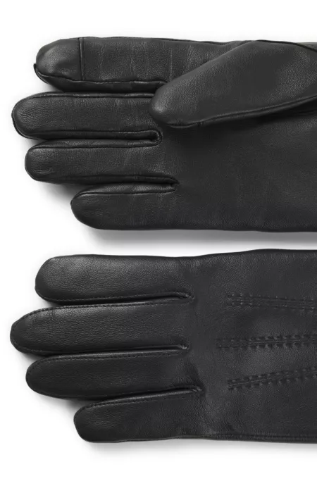 Wool-blend-lined leather gloves with logo