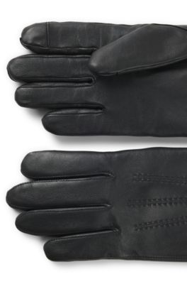 Wool-blend-lined leather gloves with logo, Black