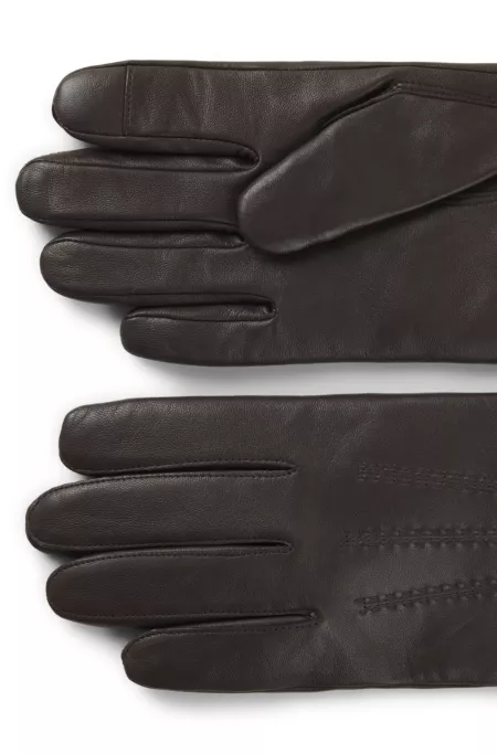 Wool-blend-lined leather gloves with logo