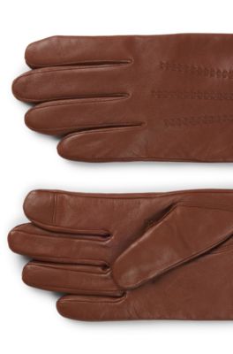 Gants en cuir adapt&eacute;s aux &eacute;crans tactiles avec logo m&eacute;tallique, Marron