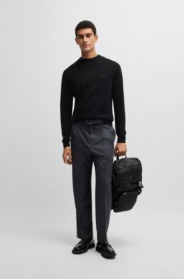 Virgin-wool sweater with embroidered logo, Black