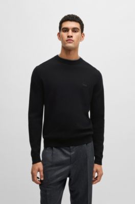Virgin-wool sweater with embroidered logo, Black