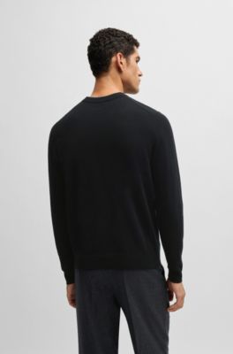 Virgin-wool sweater with embroidered logo, Black