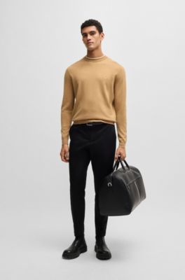 Virgin-wool sweater with embroidered logo, Beige