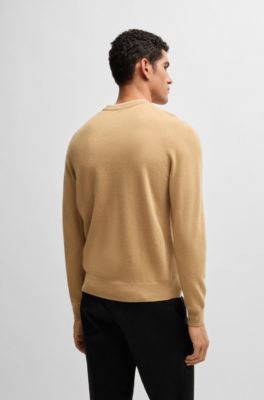 Virgin-wool sweater with embroidered logo, Beige
