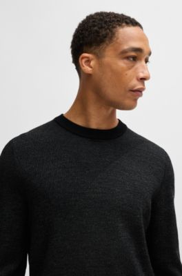 Jersey de lana virgen con motivo de jacquard a dos tonos, Negro