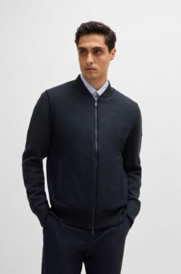 BOSS - Regular-fit zip-up jacket with padded front panel - Dark Blue