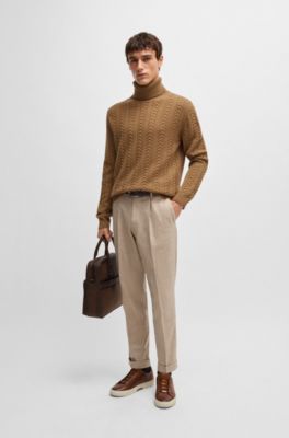 Cable-knit sweater in wool and cashmere, Beige