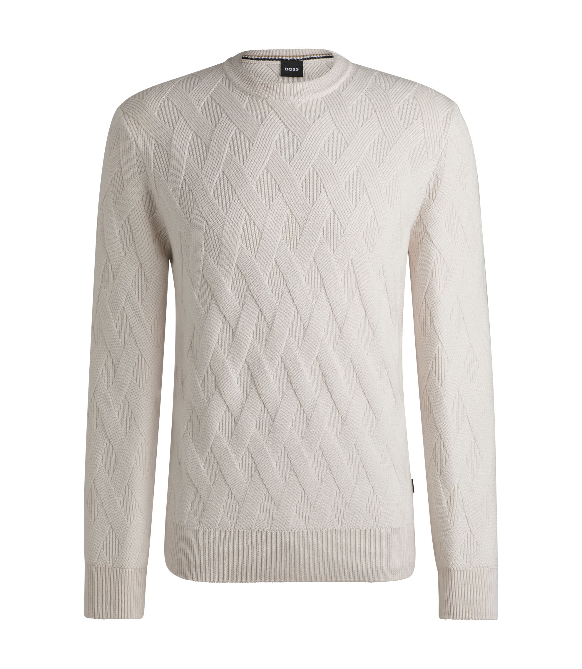 BOSS Wool regular-fit sweater with knitted structure White