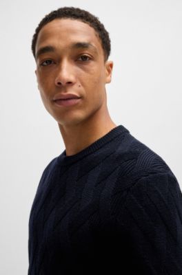 Jersey regular fit de lana virgen con estructura de punto, Azul oscuro