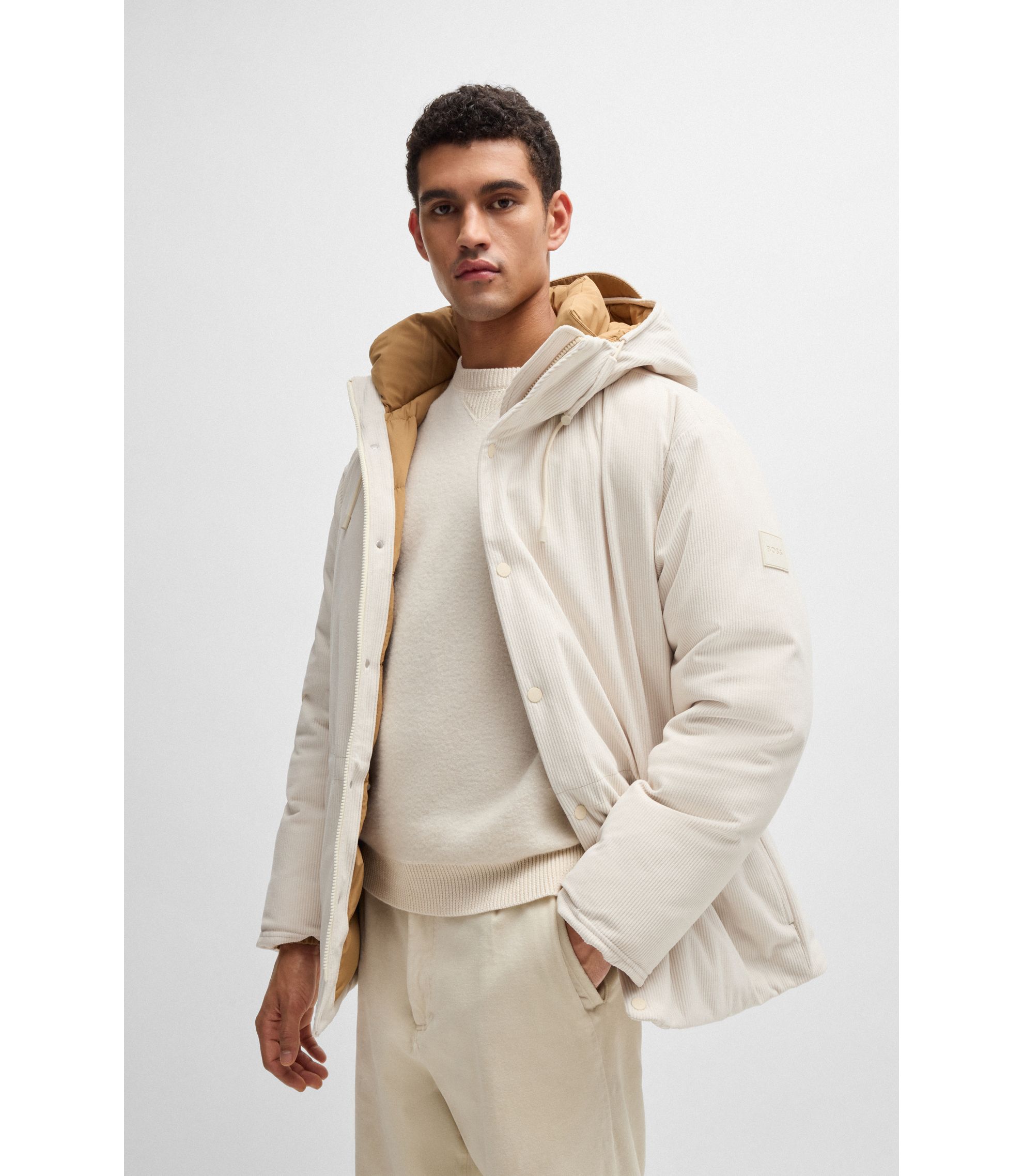 BOSS - Regular-fit down jacket in thick corduroy - White