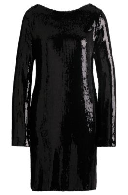 Hugo Boss Long-sleeved Sequinned Dress In Black