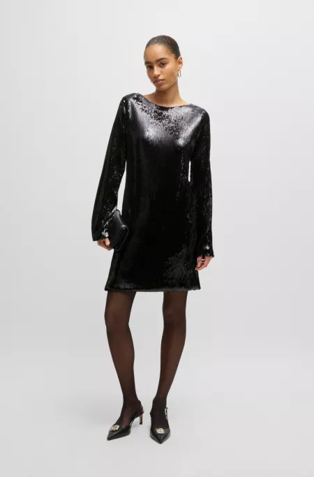 Long-sleeved sequinned dress