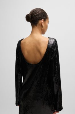 Long-sleeved sequinned dress, Black