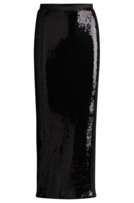 Hugo Boss Relaxed-fit Maxi Skirt With Sequin Embellishments In Black