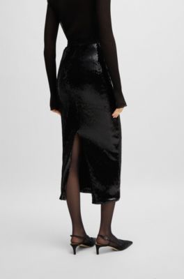 Relaxed-fit midi skirt with sequin embellishments, Black