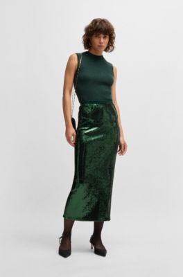 Jupe longue Relaxed &agrave; sequins, Chaux