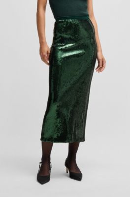 Relaxed-fit midi skirt with sequin embellishments, Light Green